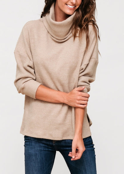 Jersey suéter de cuello alto, acanalado y oversize para mujer