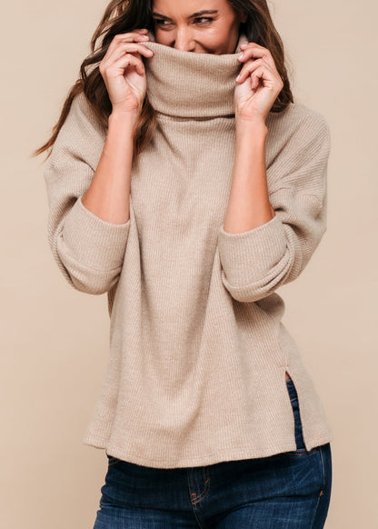 Jersey suéter de cuello alto, acanalado y oversize para mujer