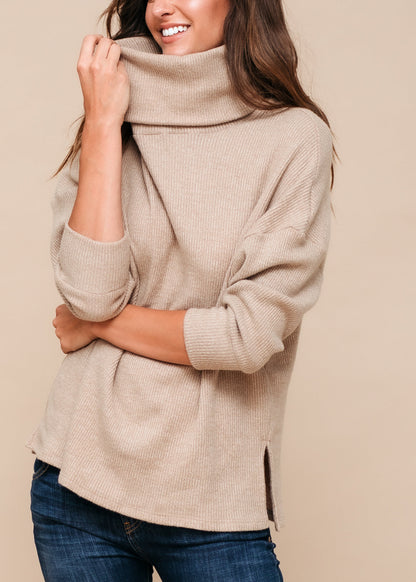 Jersey suéter de cuello alto, acanalado y oversize para mujer