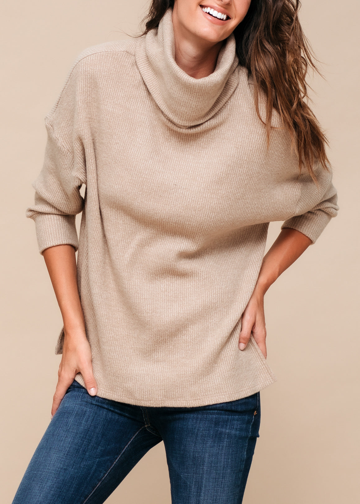Jersey suéter de cuello alto, acanalado y oversize para mujer