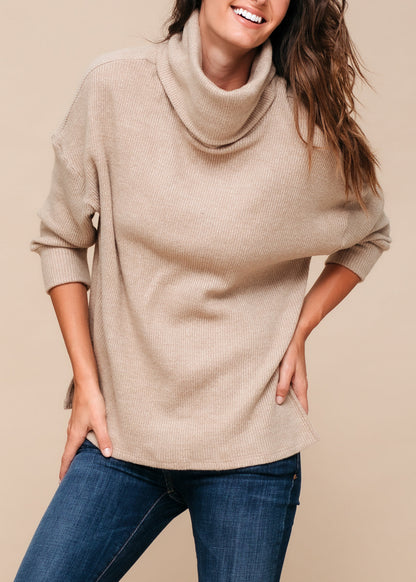 Jersey suéter de cuello alto, acanalado y oversize para mujer