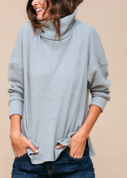 Jersey suéter de cuello alto, acanalado y oversize para mujer