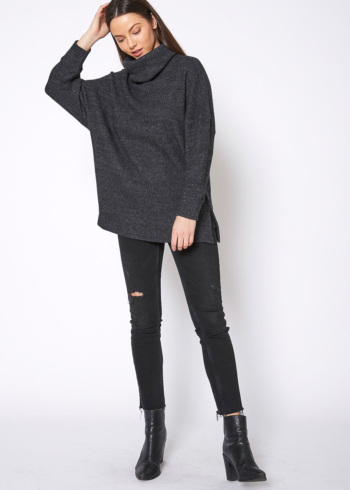 Jersey suéter de cuello alto, acanalado y oversize para mujer