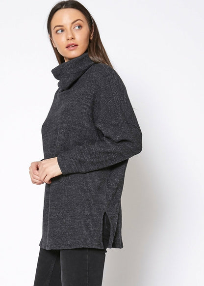 Jersey suéter de cuello alto, acanalado y oversize para mujer