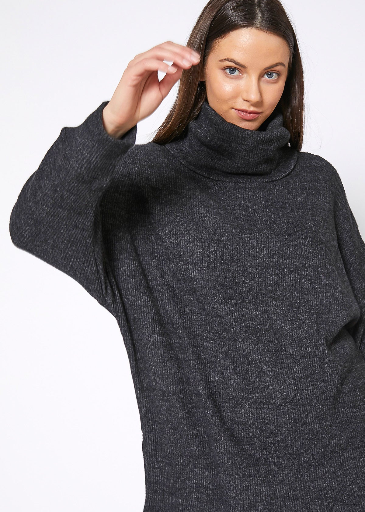 Jersey suéter de cuello alto, acanalado y oversize para mujer