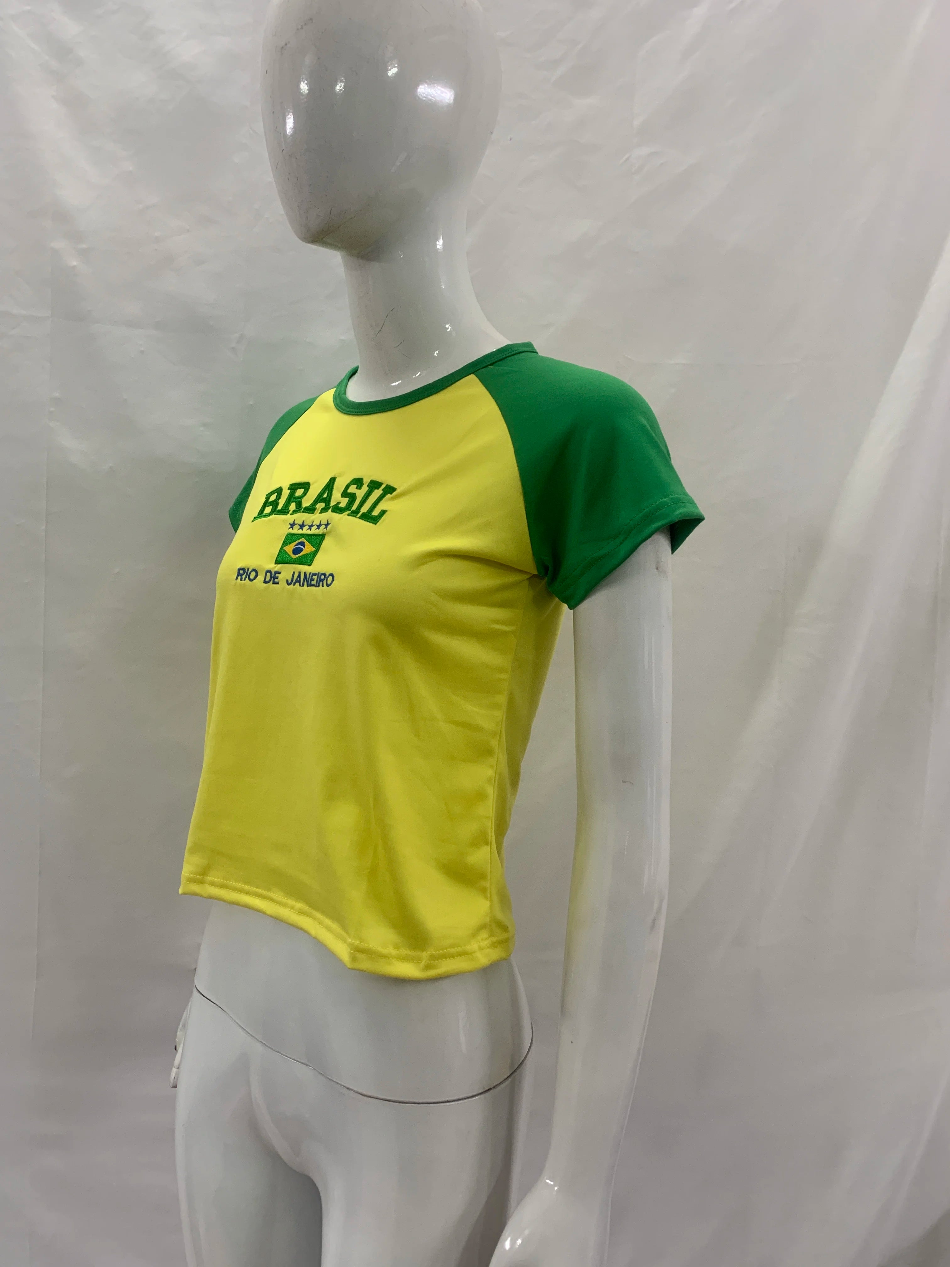 2026 Summer Women's Short Sleeved T-shirt Sexy Slimming Top Brazilian Flag Letter Embroidered Casual Sexy