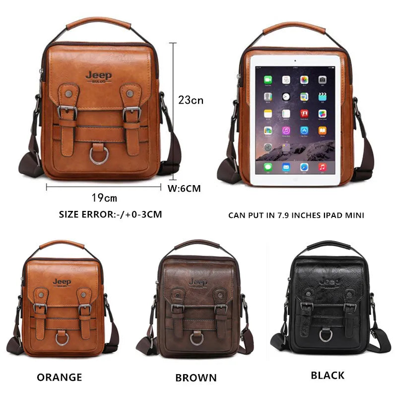JEEP BULUO Bolsos de Negocios Multifunción para Hombre, Bandolera de Gran Capacidad de Cuero para Hombre, Bandolera Grande de Marca Famosa