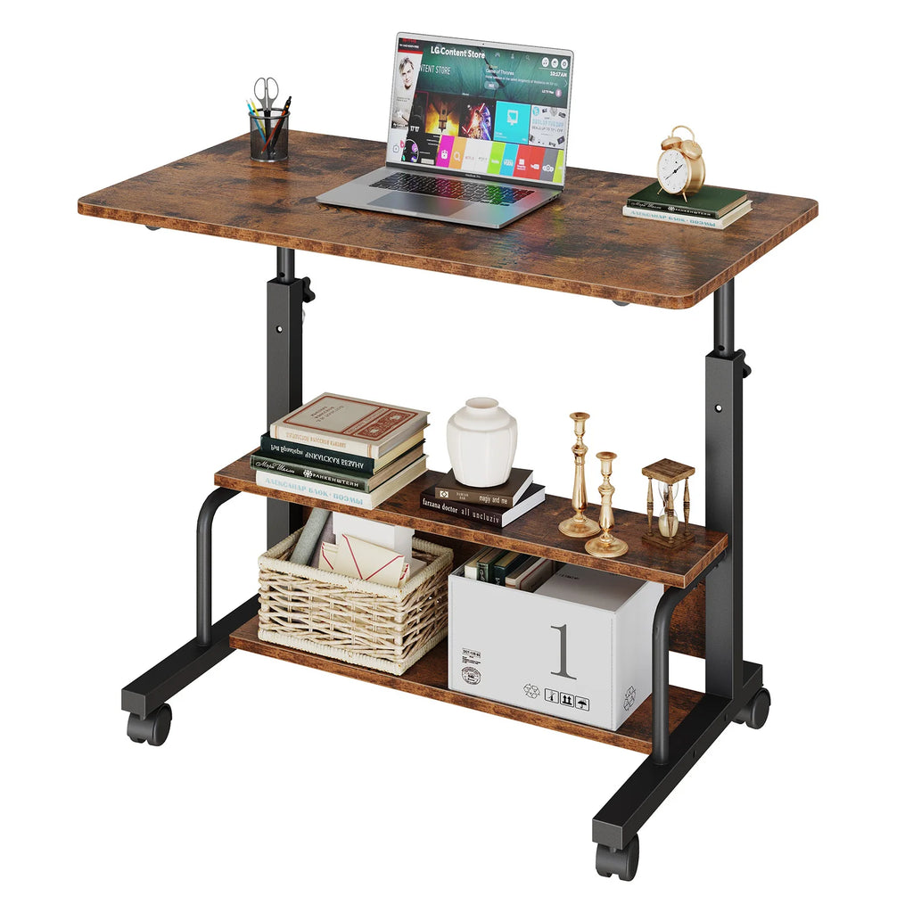 JHK 31.5IN Adjustable Height Mobile Standing Computer Desk with Locking Wheels Metal Frame Portable Workstation for Walking Pad