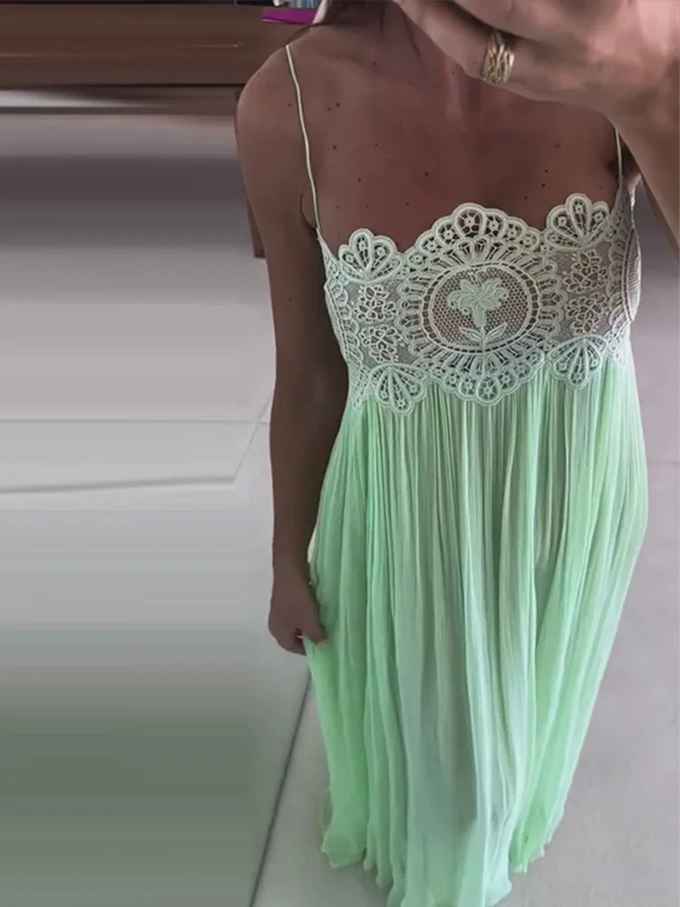 Sheer Layers Lace Stitching Solid Women&
