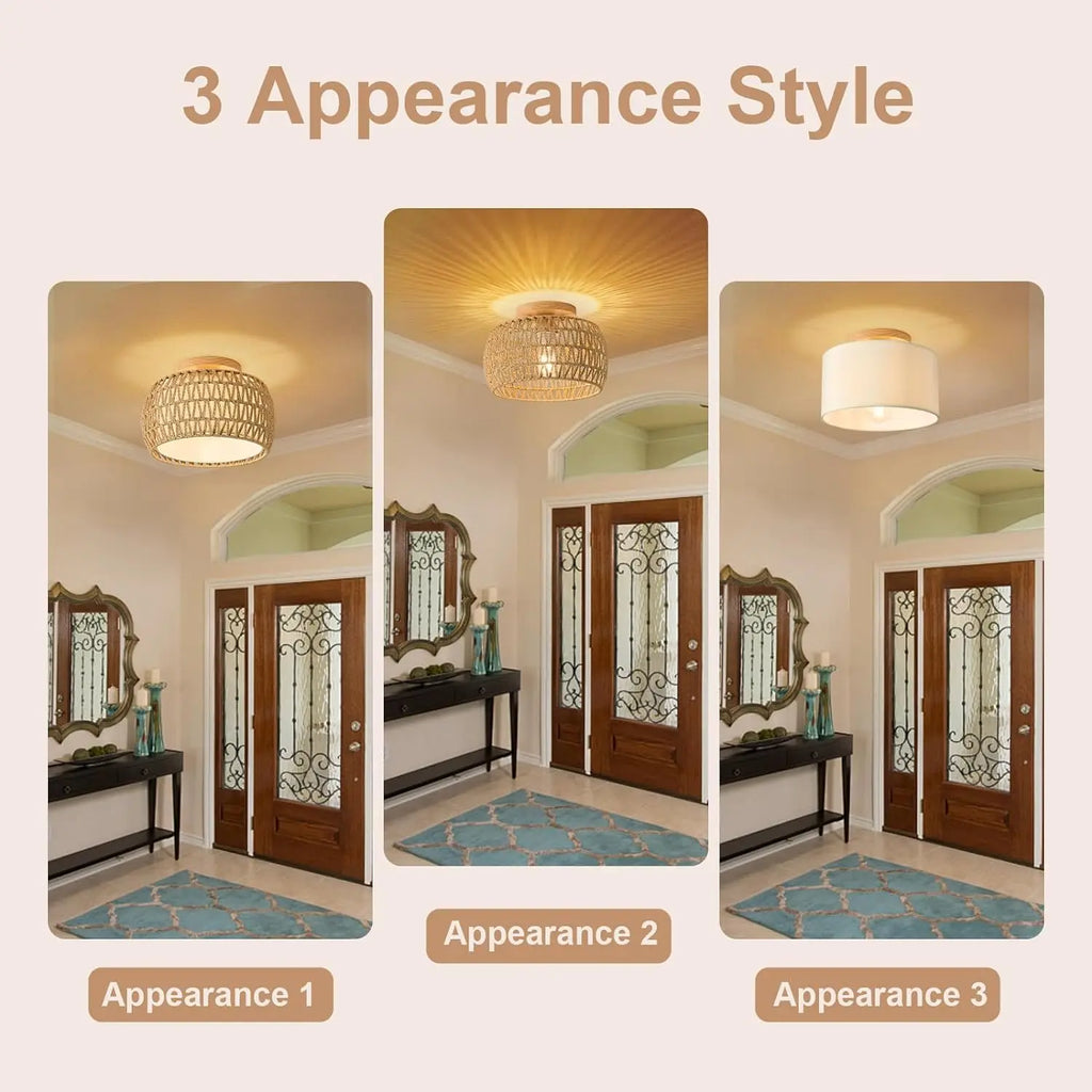 Vine embedded ceiling light, rural style wicker hand woven rope cage Used for dining room, kitchen, bedroom
