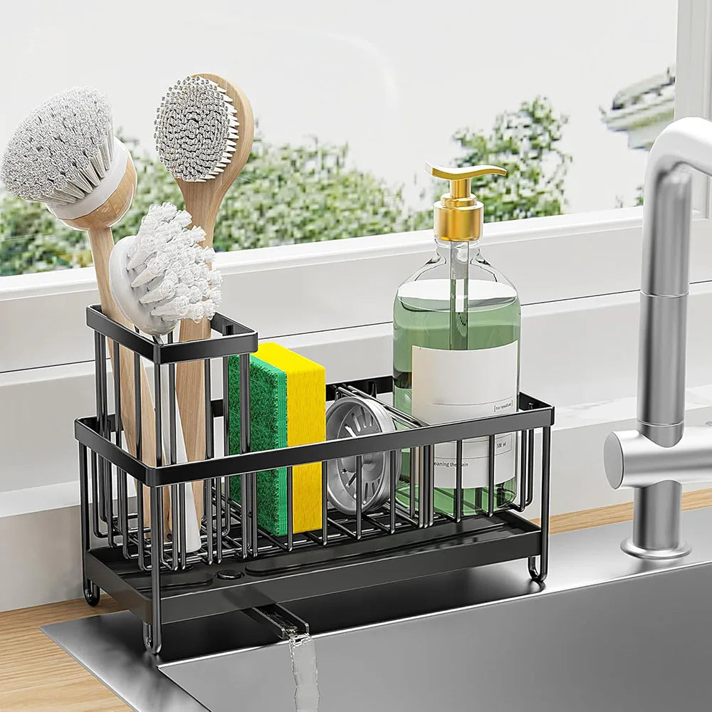 Soporte para Esponja de Fregadero, Cesta para Fregadero con Soporte Alto para Cepillos, Organizador de Fregadero de Cocina