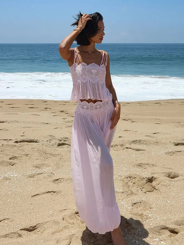 Sheer Layers Lace Stitching Solid Women&