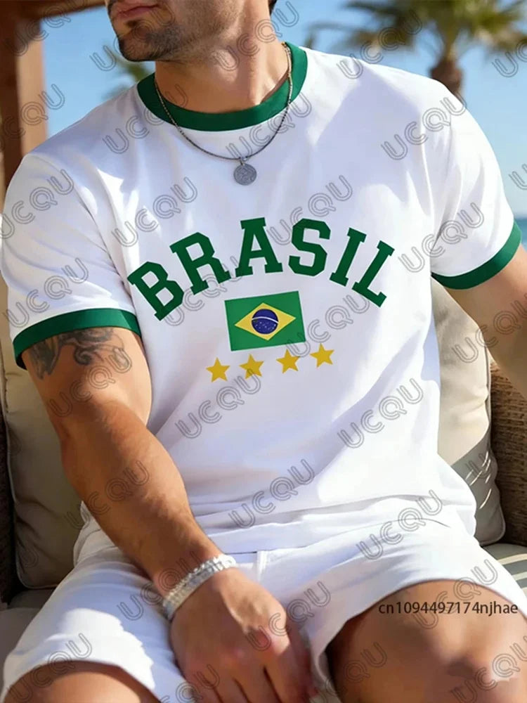 2026 New Summer Brasil National Flag 3D Print T-shirt Men Kids Adult Short-Sleeve O-Neck Casual Outdoor Sports Surfing Tee Top