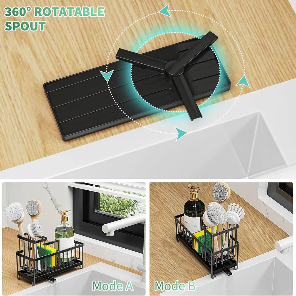 Sponge Holder for Kitchen Sink, Sink Caddy with High Brush Holder, Kitchen Sink Organizer