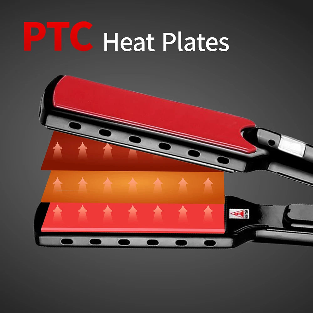 RUCHA Professional Hair Straightener Wide Plate Titanium Flat Iron Rapid Heating LCD Display PTC Treatment Hair Iron and Brush