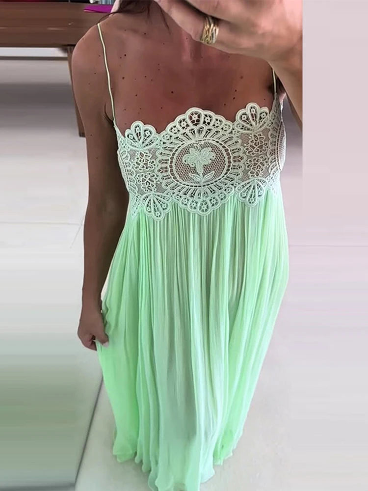 Sheer Layers Lace Stitching Solid Women&