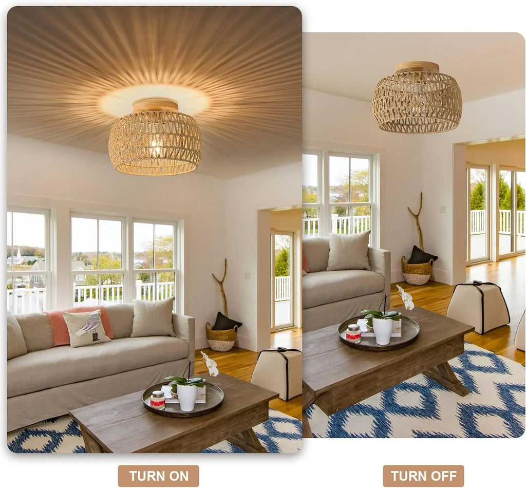 Vine embedded ceiling light, rural style wicker hand woven rope cage Used for dining room, kitchen, bedroom