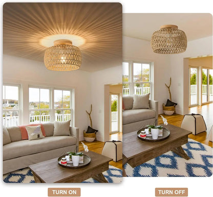Vine embedded ceiling light, rural style wicker hand woven rope cage Used for dining room, kitchen, bedroom