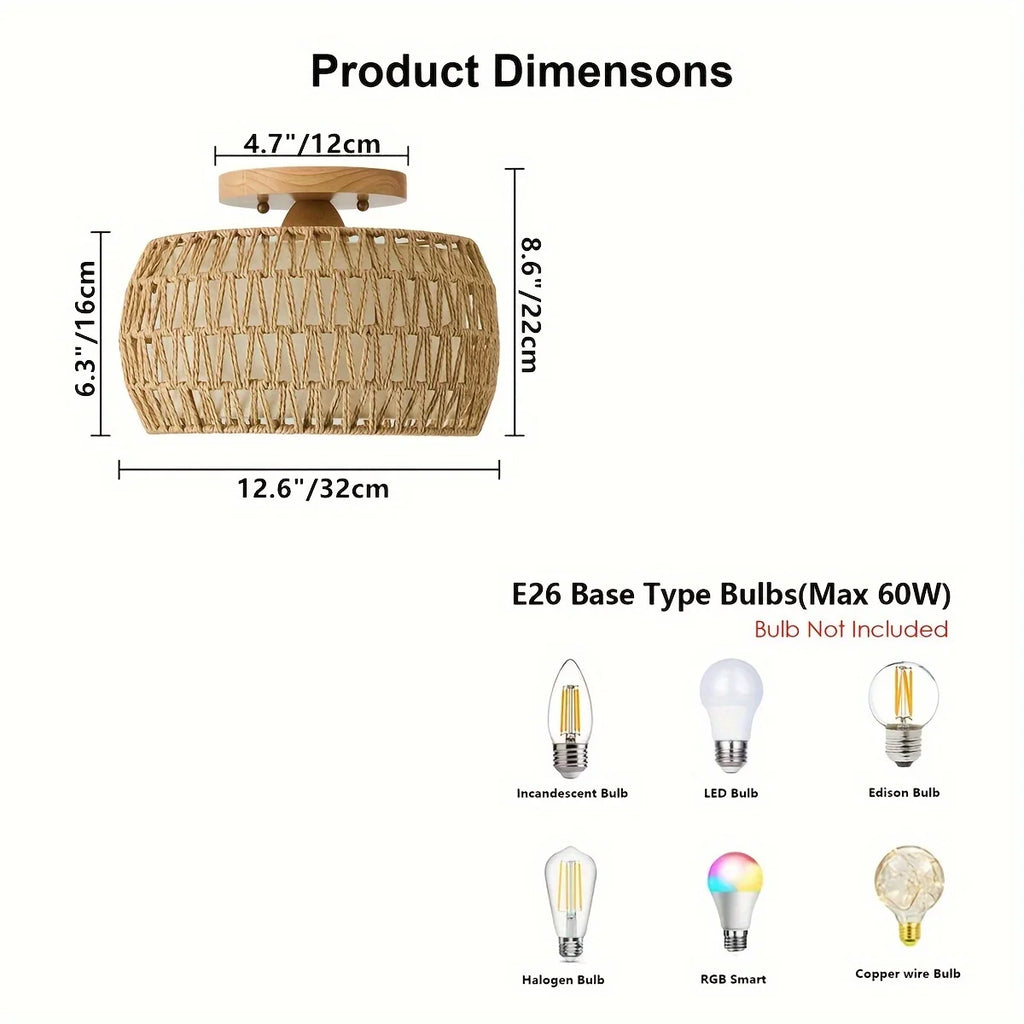 Vine embedded ceiling light, rural style wicker hand woven rope cage Used for dining room, kitchen, bedroom