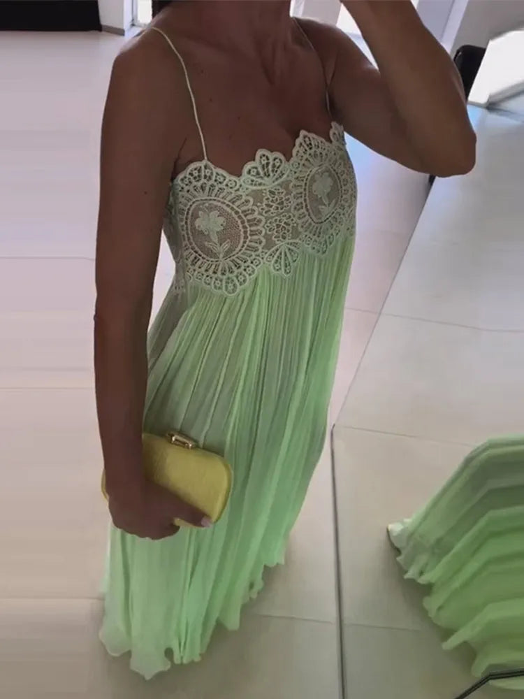 Sheer Layers Lace Stitching Solid Women&