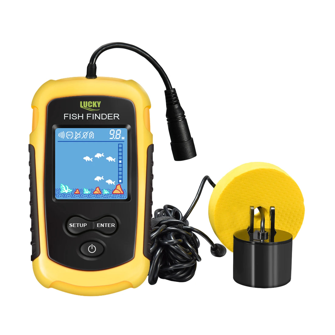 FFC1108-1 Alarma Sonda Portátil Buscador de Peces de 100M Cobertura de Sonda de 45 Grados Alarma de Ecosonda Transductor Pesca en Lago Mar