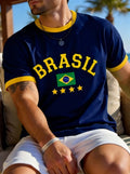 Summer T Shirt For Men 3D Brasil National Flag Printed Short Sleeve Top Casual Round Neck Fashion Men's Sports Pullover Clothing