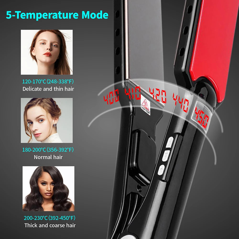 RUCHA Professional Hair Straightener Wide Plate Titanium Flat Iron Rapid Heating LCD Display PTC Treatment Hair Iron and Brush