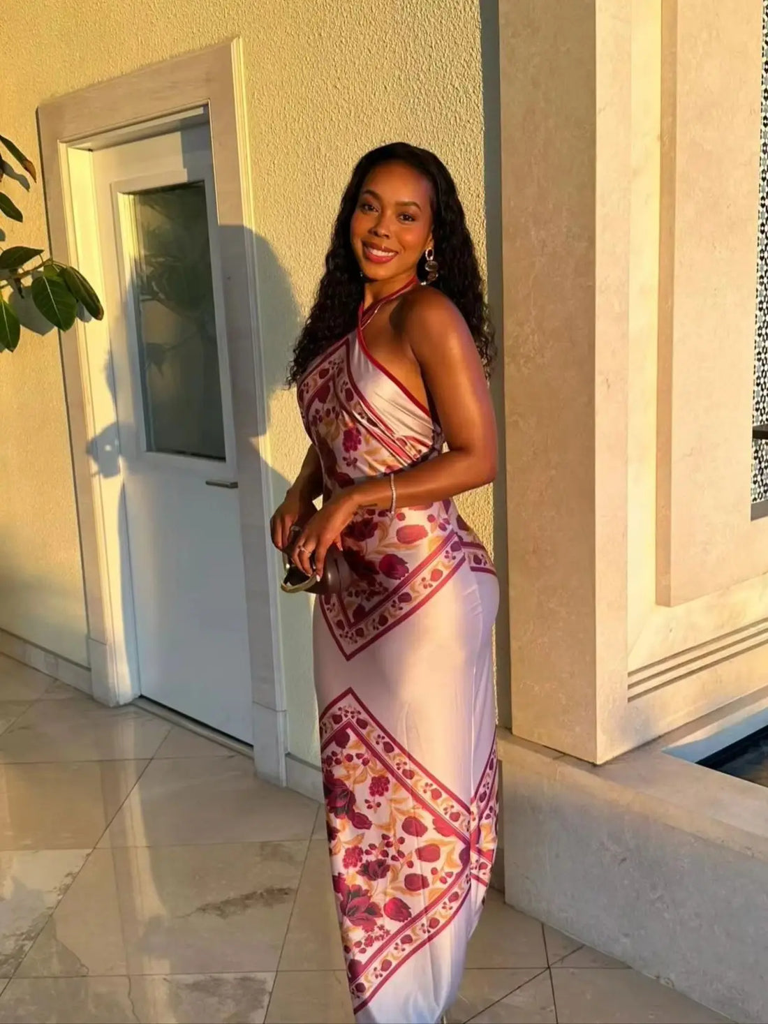 Vestido elegante de satén, estampado floral, ajustado, para mujer, para fiesta de noche, boda, invitada, ropa de verano