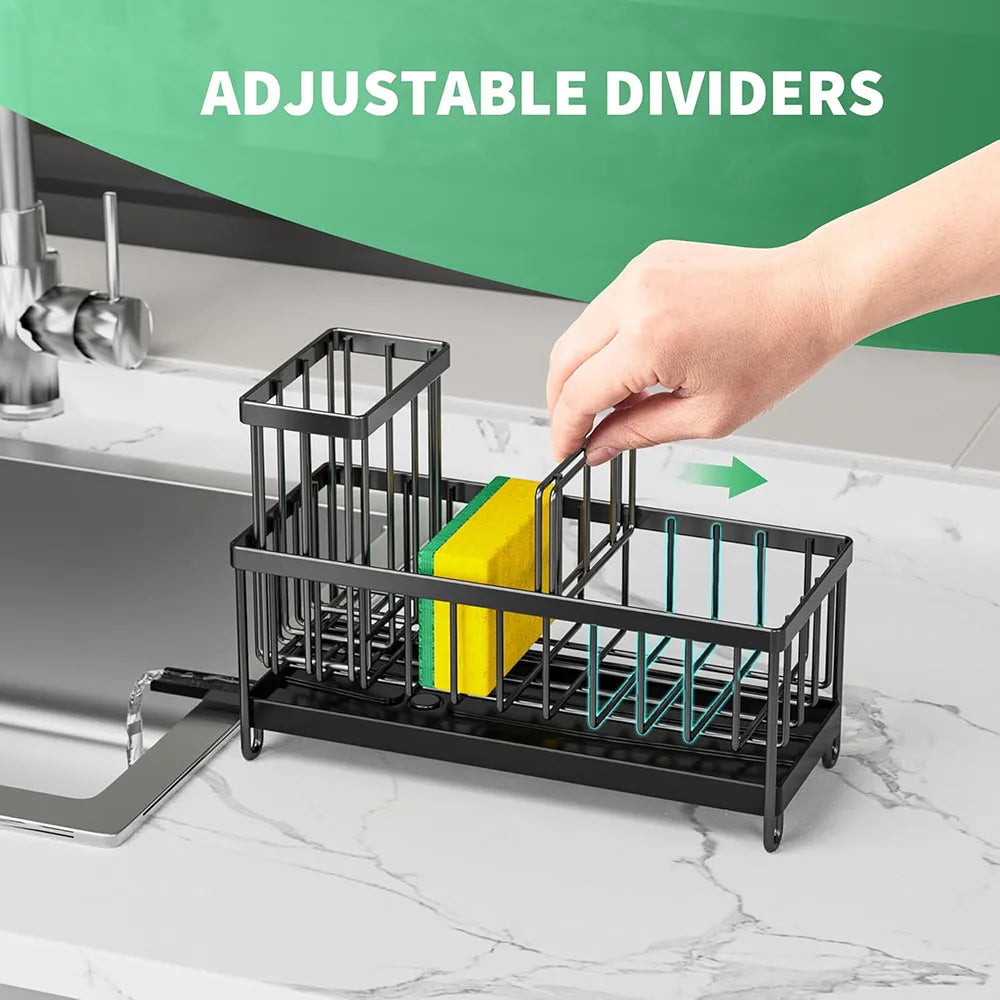 Sponge Holder for Kitchen Sink, Sink Caddy with High Brush Holder, Kitchen Sink Organizer