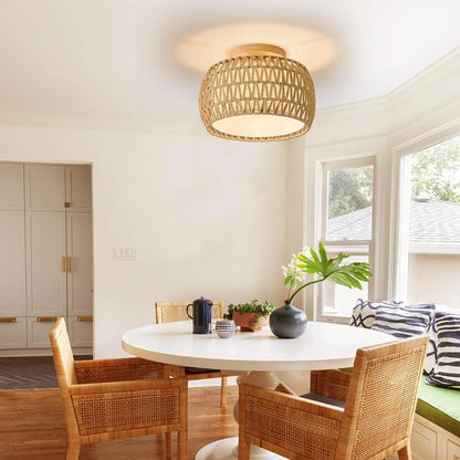 Vine embedded ceiling light, rural style wicker hand woven rope cage Used for dining room, kitchen, bedroom