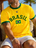 Men's Summer T-shirt with 3D Pattern of The Brazilian Flag. Casual Round-neck Design. Fashionable Streetwear