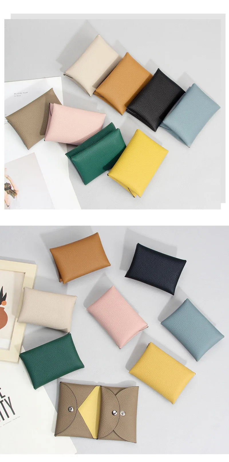Cowhide Mini Envelope Card Bag Women's Business Card Holder Credit Cards Document Bag Coin Purse Designer Classic Card Bag