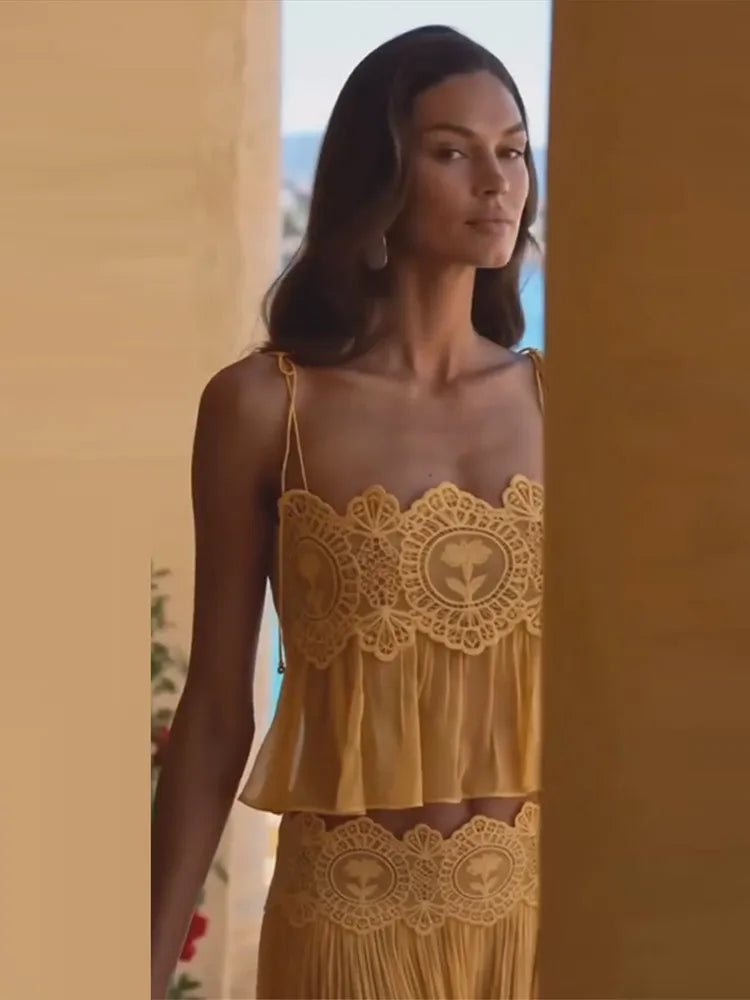 Sheer Layers Lace Stitching Solid Women&
