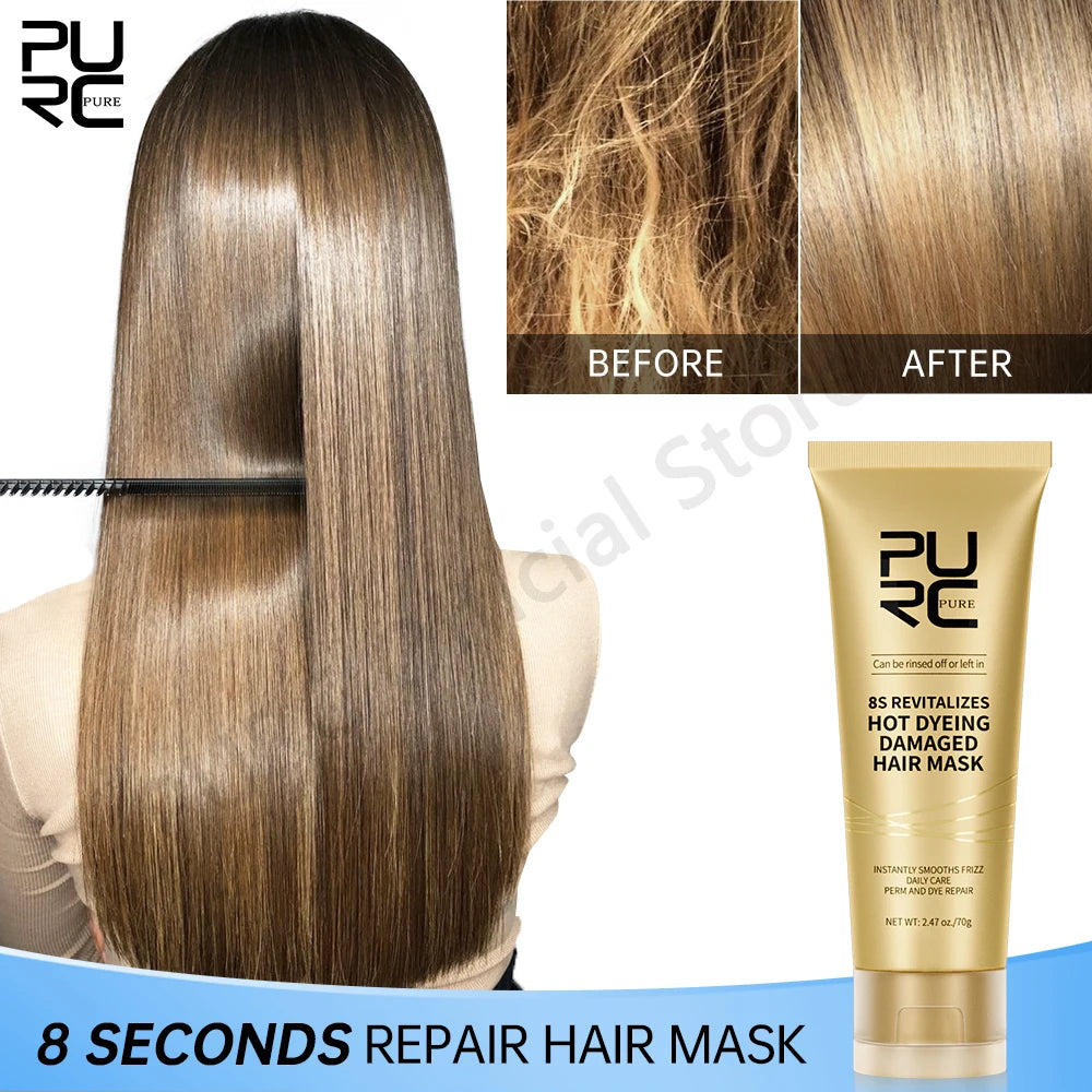PURC Mascarilla Capilar 8 Segundos Alisadora de Queratina Crema Tratamiento Capilar Suave Reparación Cabello Dañado Encrespado Cuidado Capilar Profesional