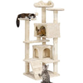 54in Multi-Level Cat Tree Kitten-ear Perch 2 Caves Scratch Posts Ladder 2 Balls Indoor Kittens Durable Pet Furniture , Custom