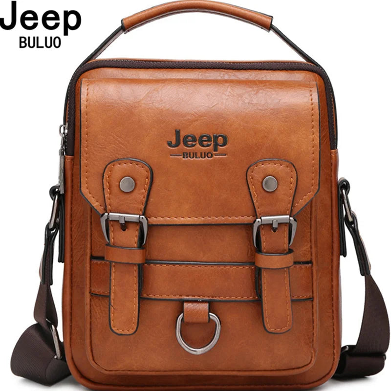 JEEP BULUO Bolsos de Negocios Multifunción para Hombre, Bandolera de Gran Capacidad de Cuero para Hombre, Bandolera Grande de Marca Famosa