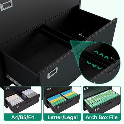 5 Drawer File Cabinet With Lock,Metal Lateral Filing Cabinets For Home Office Hanging Files Letter/Legal/F4/A4, Customize