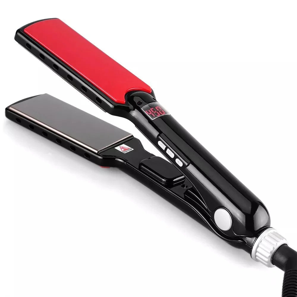 RUCHA Professional Hair Straightener Wide Plate Titanium Flat Iron Rapid Heating LCD Display PTC Treatment Hair Iron and Brush