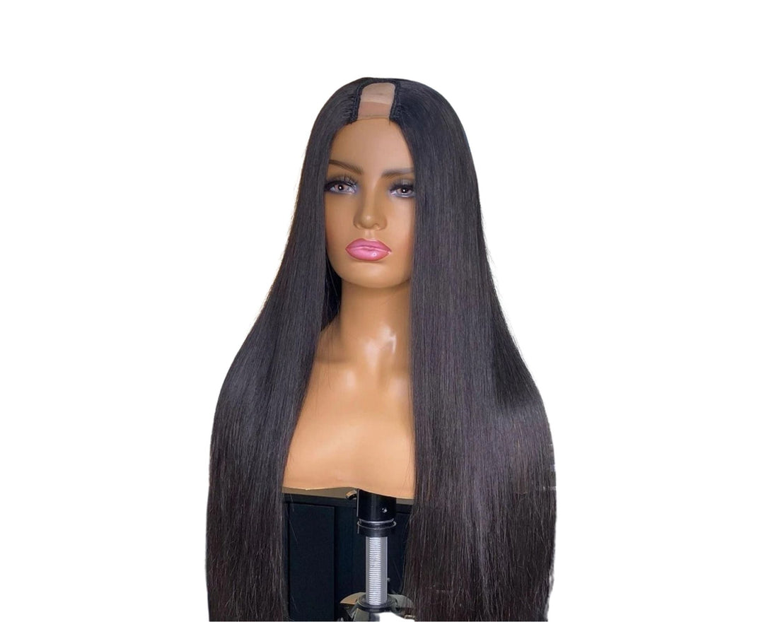 Peluca en U de pelo liso, pelucas de cabello humano para mujeres negras, brasileñas