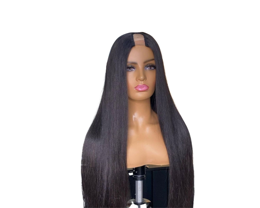 Peluca en U de pelo liso, pelucas de cabello humano para mujeres negras, brasileñas