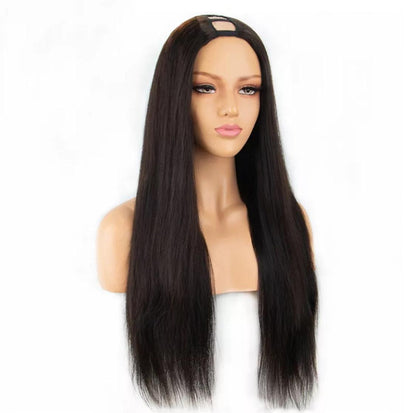 Peluca en U de pelo liso, pelucas de cabello humano para mujeres negras, brasileñas