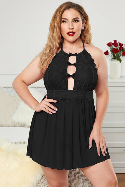 Body de encaje de cuello halter sin espalda de malla tallas grandes