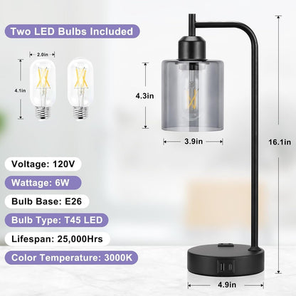 Lámparas de mesa USB regulables de 3 intensidades con pantalla de cristal gris - par