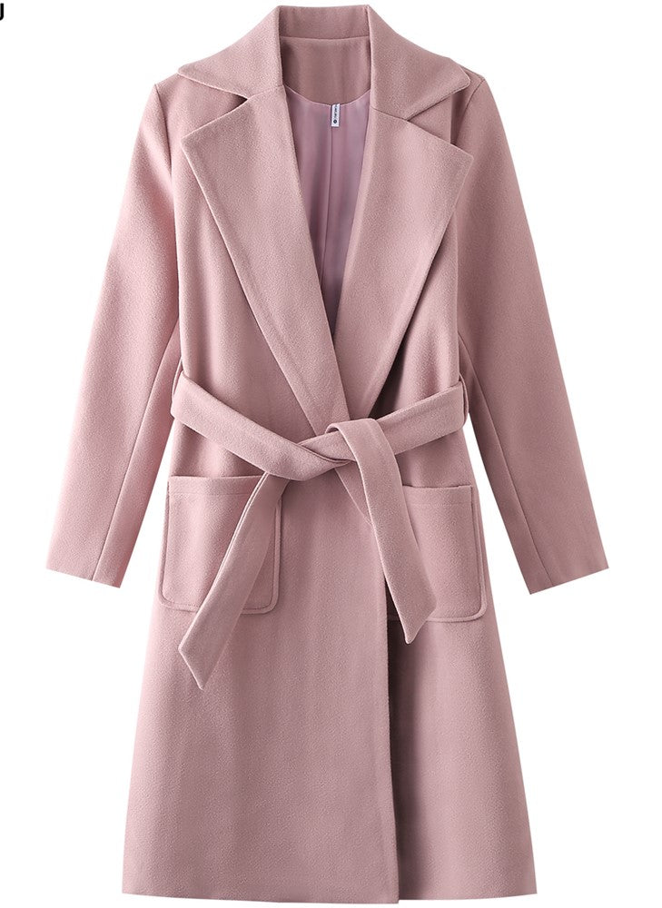 Ropa de abrigoChaquetas mezcla parkas bolsillos cinturón Abrigos de lana para mujer