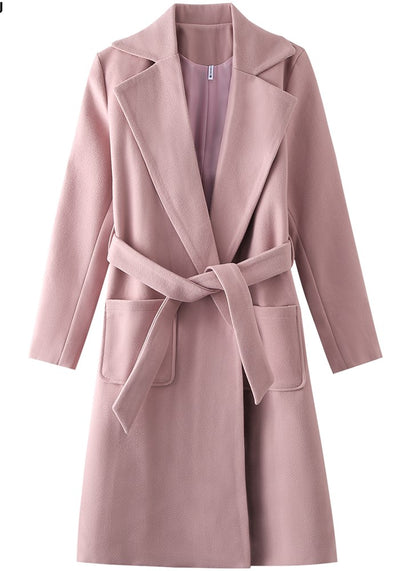 Ropa de abrigoChaquetas mezcla parkas bolsillos cinturón Abrigos de lana para mujer