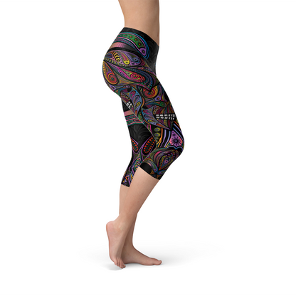 Leggings capri de calaveras de azúcar para mujer