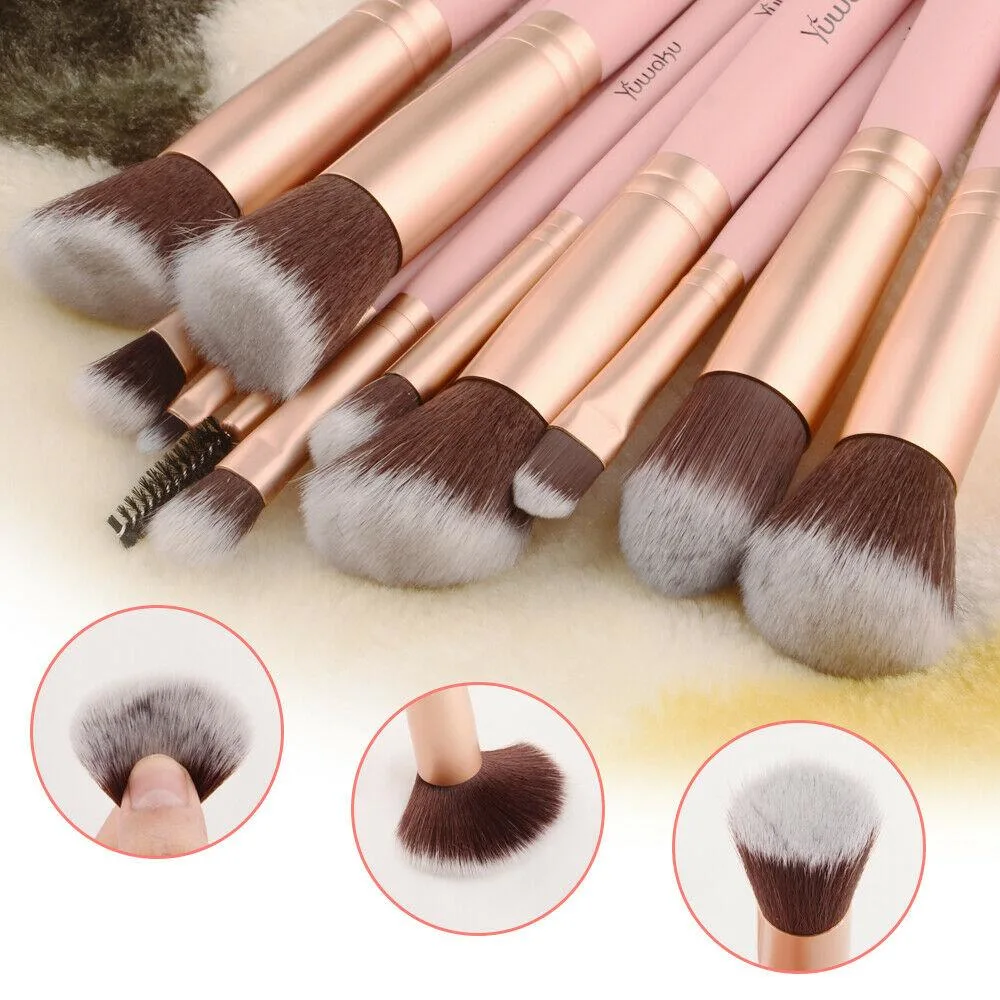 Juego de 14 brochas de maquillaje rosas