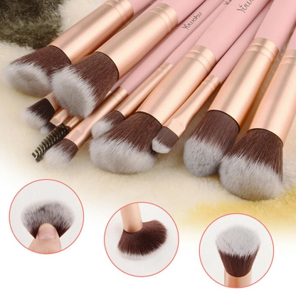 Juego de 14 brochas de maquillaje rosas