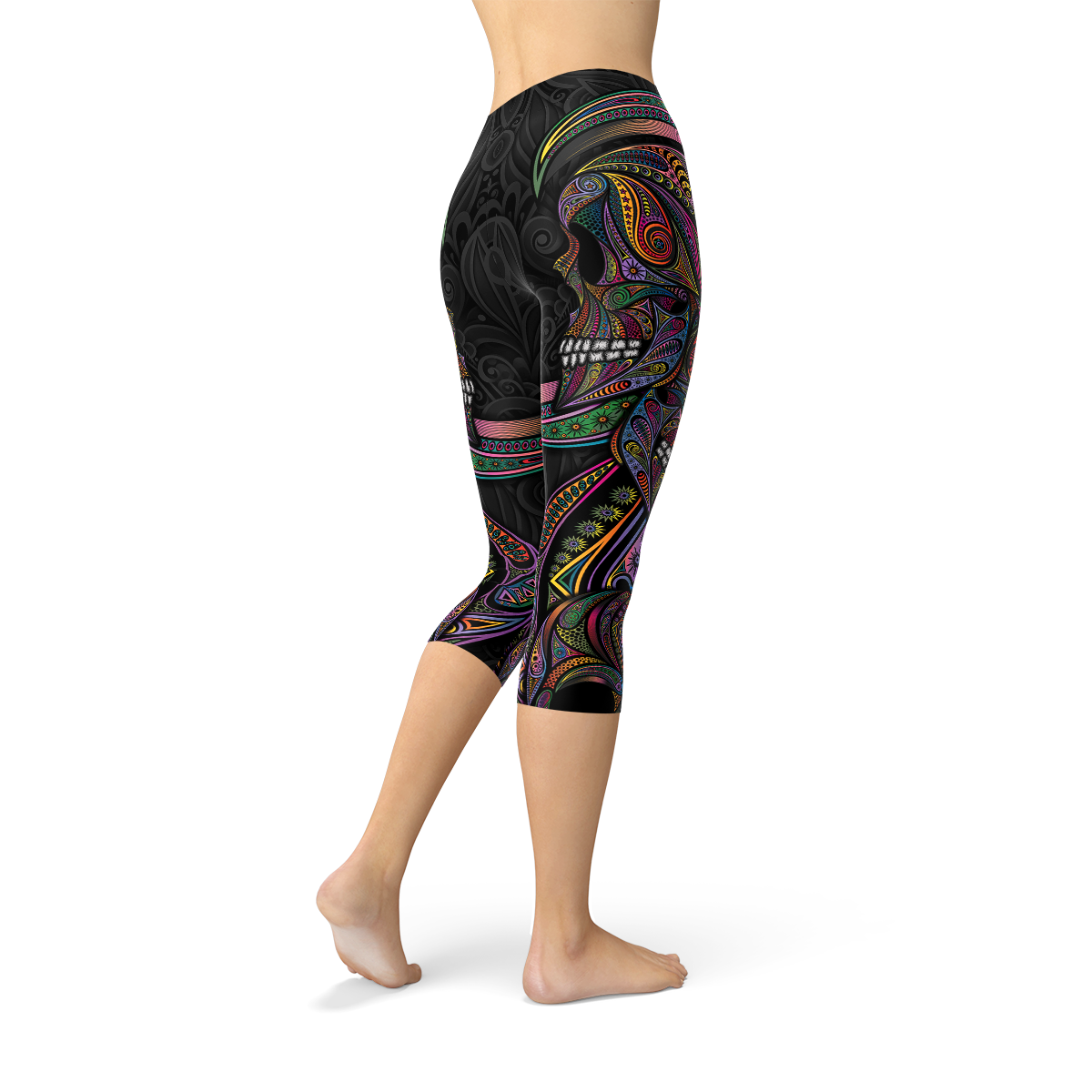 Leggings capri de calaveras de azúcar para mujer
