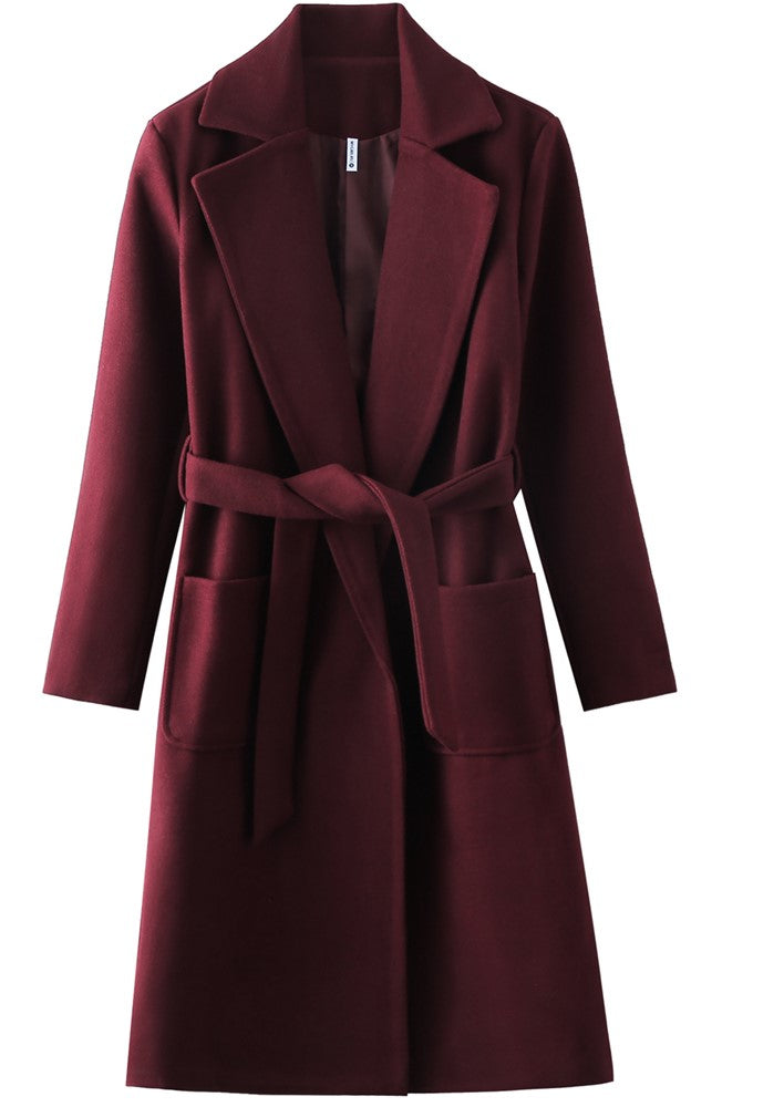 Ropa de abrigoChaquetas mezcla parkas bolsillos cinturón Abrigos de lana para mujer